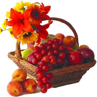 Cesta Frutal con lirios y girasoles