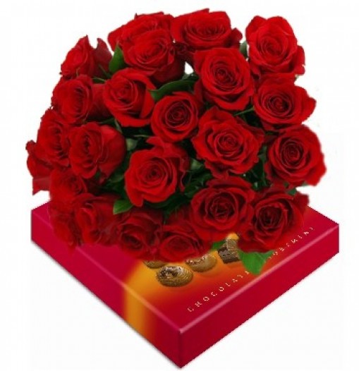 Bouquet de 24 rosas. Caja de Chocolates incluida