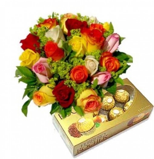 Bouquet de 12 rosas multicolor. Incluye Chocolates