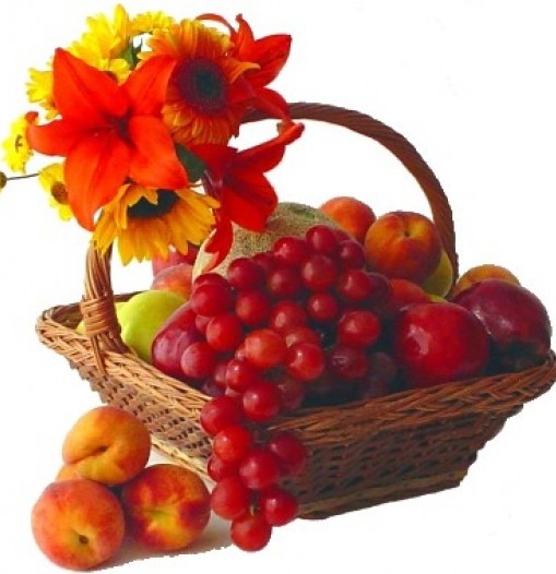 Cesta Frutal con lirios y girasoles